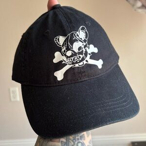 New Black Cap with Skull and Dog Crossbones Design